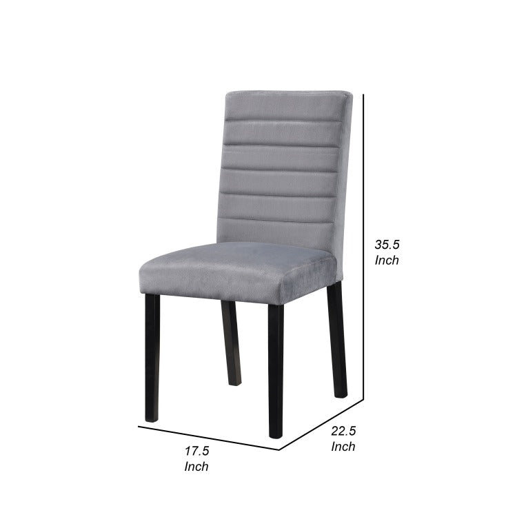 Andy 18 Inch Side Dining Chairs Set Of 2, Channel Tufted Gray Velvet, Black Wood