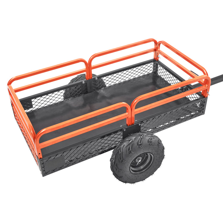 Heavy Duty Steel Atv Dump Trailer, 1500 Pound Load Capacity 15 Cubic Feet, Tow Behind Dump Cart Garden Trailer, With Removable Sides And 2 Tires, For Mowers, Tractors, Atv, Utv