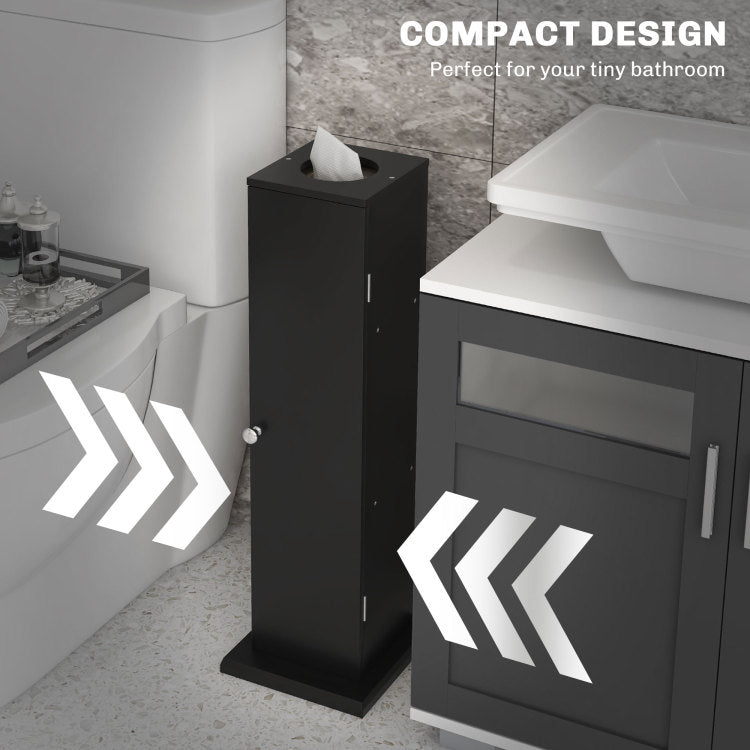 Homcom Toilet Paper Cabinet, Small Bathroom Corner Floor Cabinet With Doors And Shelves, Thin Storage Bathroom Organizer For Paper Shampoo, Black