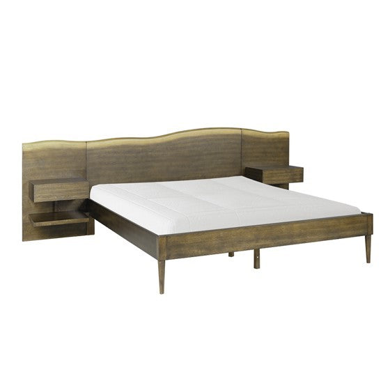 Platform Bed Frame With Live Edge Headboard And Built In Nightstands Drawers