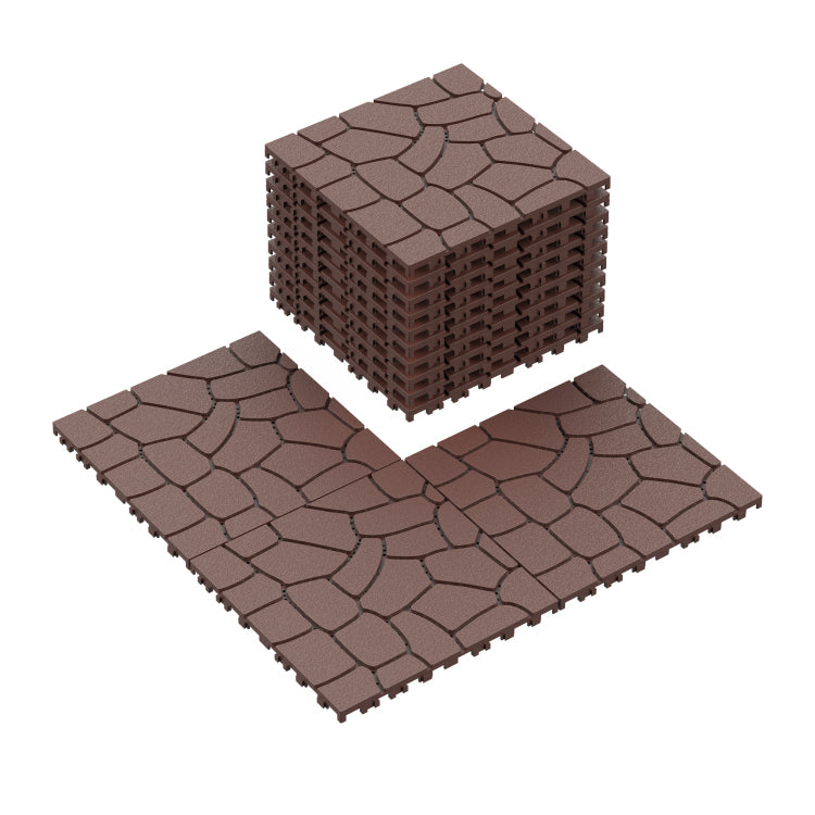 Stone Texture 12" Patio Deck Tiles, Diy Module Interlocking Decking Tiles Floor Tile,Easy And Quick Installation Court Tiles For Porch Poolside Balcony Backyard 44Pcs, Brown