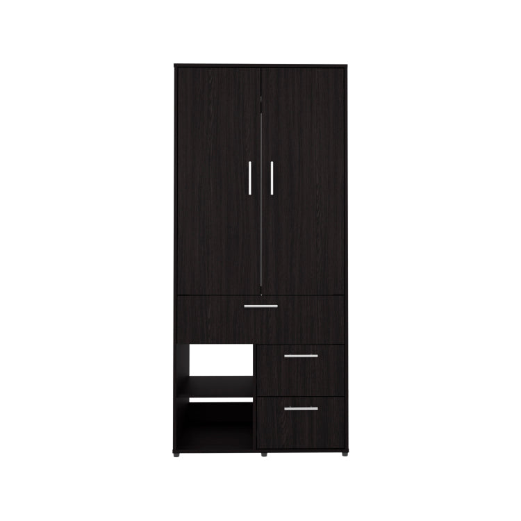 Alpine Armoire With Double Doors, Internal Shelves And Hanging Rod, Black