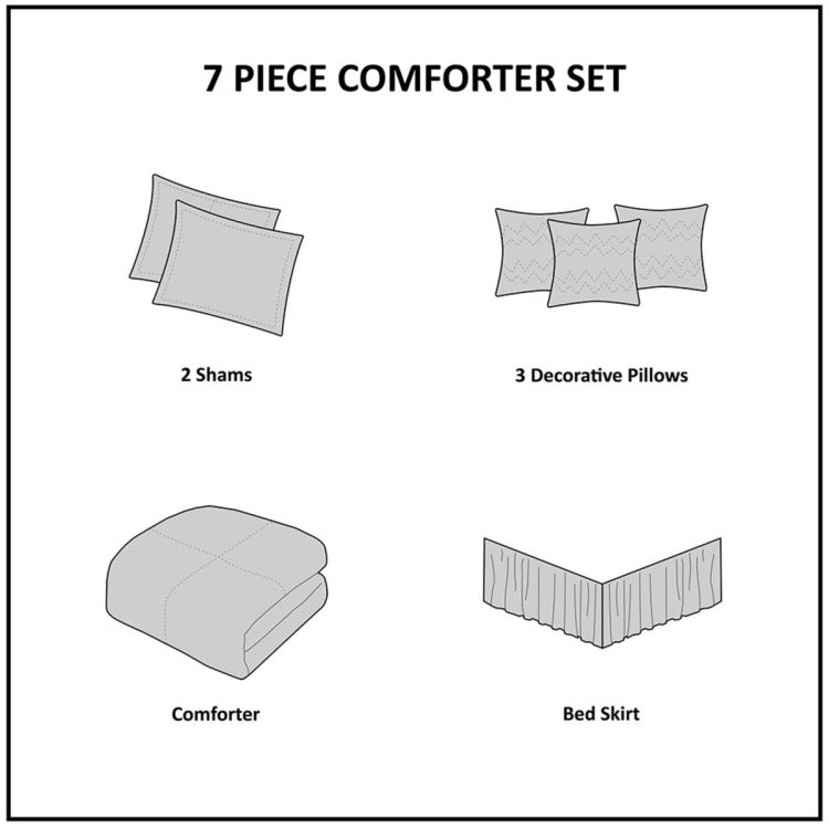 7 Pc Pieced Faux Suede Comforter Set Natural Full