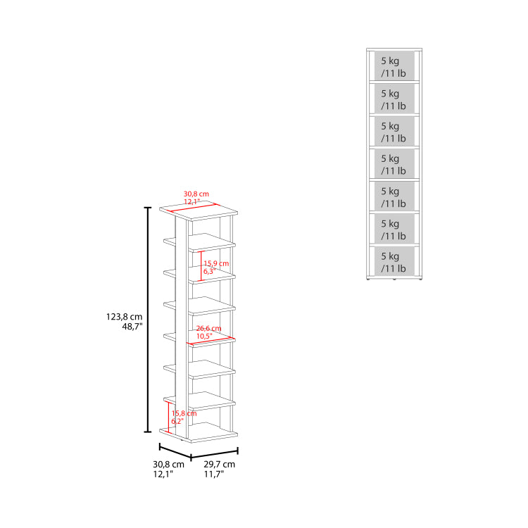 Shoe Rack, White, 7 Shelves