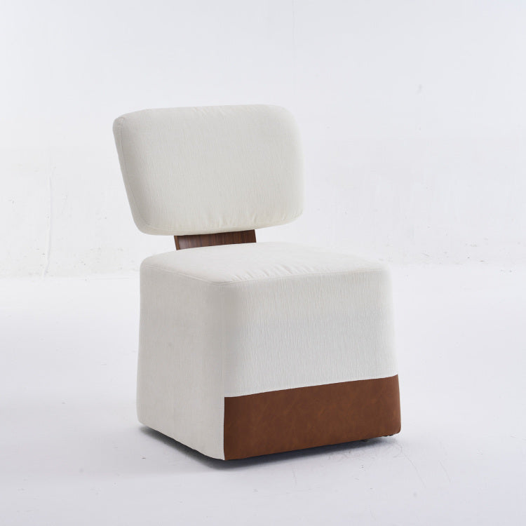 Linen Upholstered Armless Dining Chair With Casters,Ivory