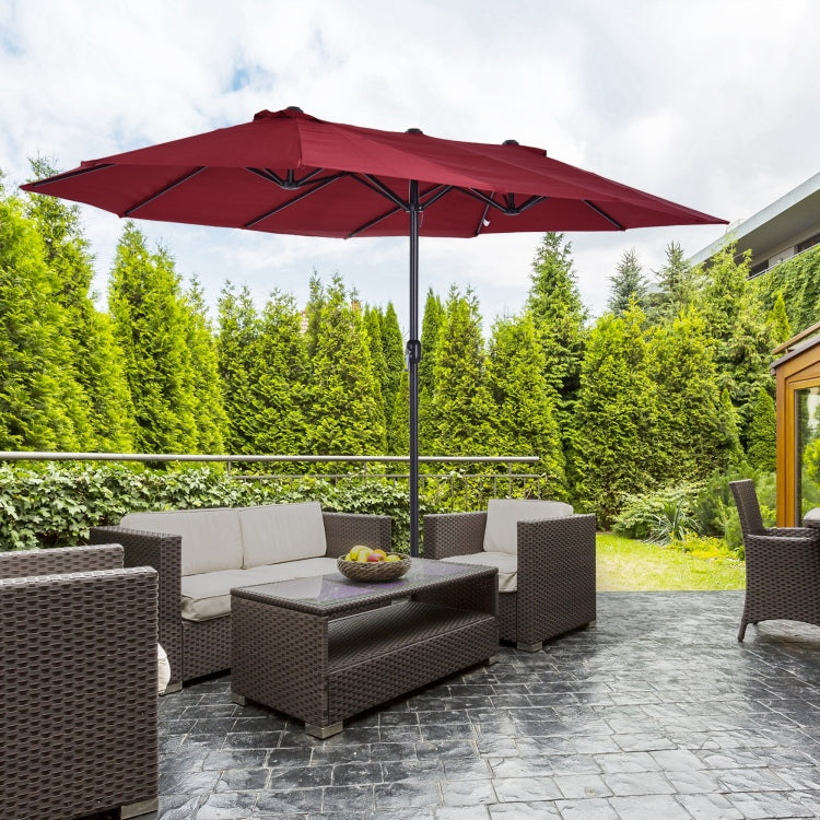 Outsunny Extra Large 15Ft Patio Umbrella, Double Sided Outdoor Umbrella With Crank Handle And Air Vents For Backyard, Deck, Pool, Market, Wine Red