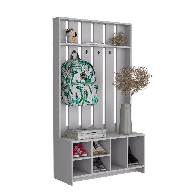 Tulcan 38" Wide Hall Tree With Bench And Shoe Storage, Entryway Bench With Coat Rack