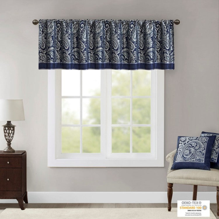 Jacquard Window Valance Navy 50X18"