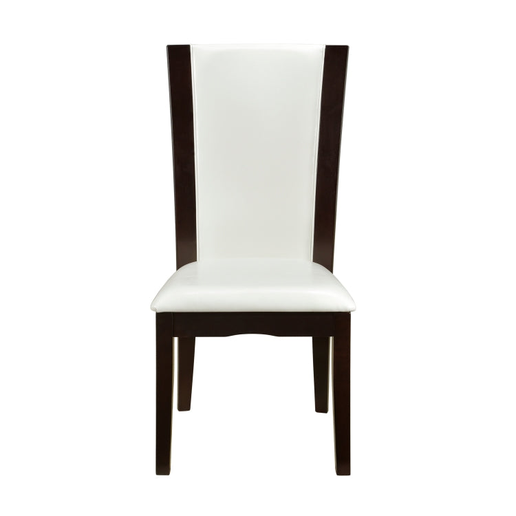 Modern Contemporary Dining Side Chairs Set Of 2 White Faux Leather Upholstered Espresso Finish Hardwood Solid