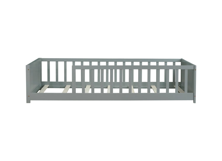 Twin Size Floor Platform Bed With Built In Book Rack,Grey Old Sku:W504P143306