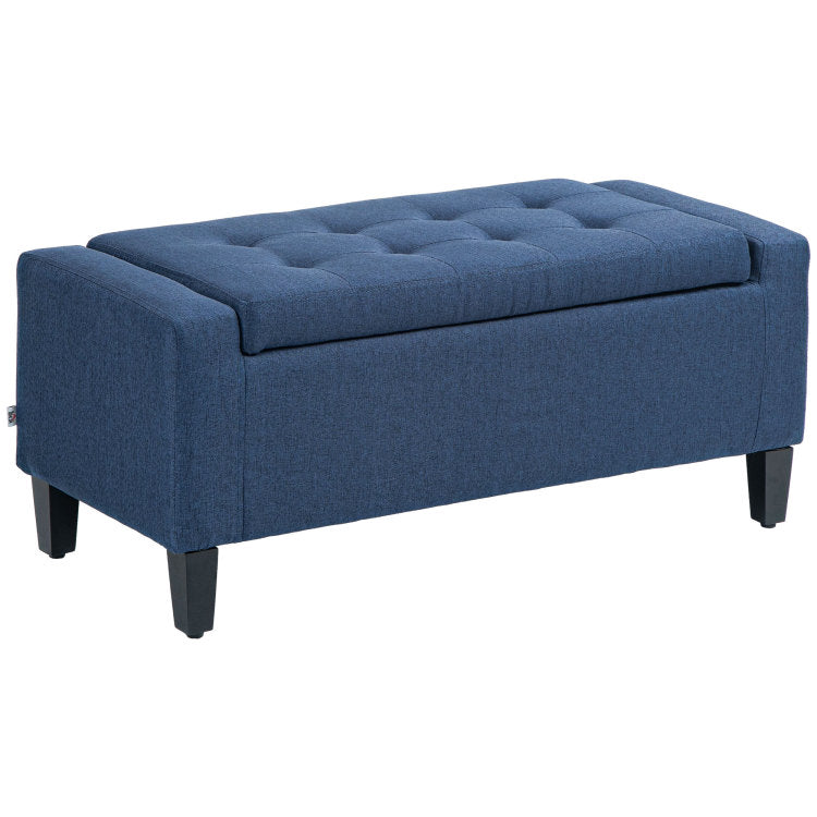 Homcom Storage Ottoman, Linen Upholstered Storage Bench With Lift Top And Button Tufted For Living Room, Dark Blue