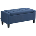 Homcom Storage Ottoman, Linen Upholstered Storage Bench With Lift Top And Button Tufted For Living Room, Dark Blue