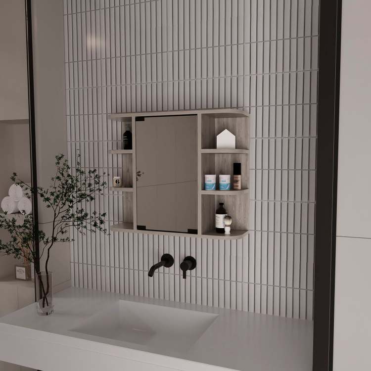 Roseburg 6 Shelf Medicine Cabinet With Mirorr Light Grey