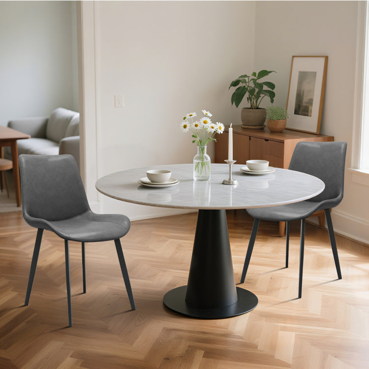 Grey Pu Leather Dining Chair With Metal Legs, Modern Upholstered Chair Set Of 4 For Kitchen, Restaurant, Living, Meeting Room