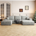 107" Cloud Sectional Sofa With 1 Ottoman,Modern Minimalist Upholstered Couches, Comfort U Shaped Sofa For Living Room,Deep Seat Corner Couch,No Assembly Required,Grey Plush Corduroy Fabric