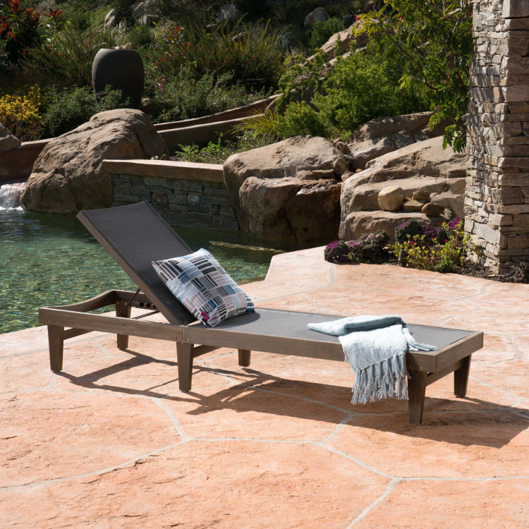 SUMMERLAND CHAISE LOUNGE DARK GREY MESH dark grey - acacia wood