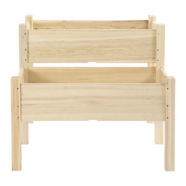 Outsunny 34"X34"X28" Raised Garden Bed, 2 Tier Elevated Wood Planter Box For Backyard, Patio To Grow Vegetables, Herbs, And Flowers, Natural