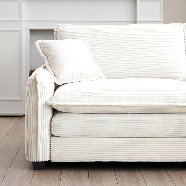 Single Deep Seat Sofa With Footstool With One Pillow, Suitable For Living Room And Bedroom, Club Multiple Occasions,White Corduroy