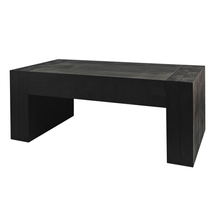 Modern Black Solid Wood Coffee Table, 49In Rectangular Coffee Table For Living Room, Farmhouse & Contemporary Decor