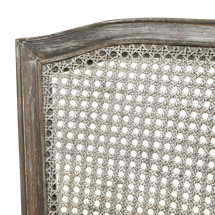 Triomphe Rattan Wicker High Back Armless Counter Bar Stool, Heathered Grey Linen