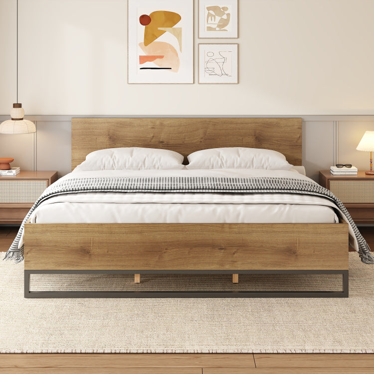Engineered Wood Bed Frame King Size,Natural & Black Color