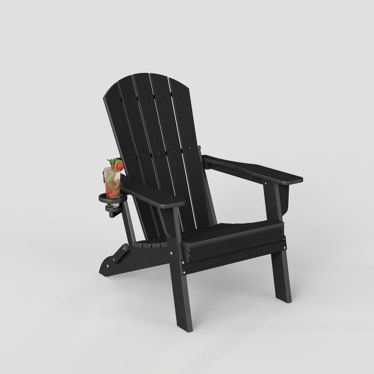 Hdpe Folding Adirondack Chair Wood Texture, Patio Adirondack Chair Weather Resistant, Plastic Fire Pit Chair With Cup Holder, Lawn Chair For Outdoor Porch Garden Backyard Deck