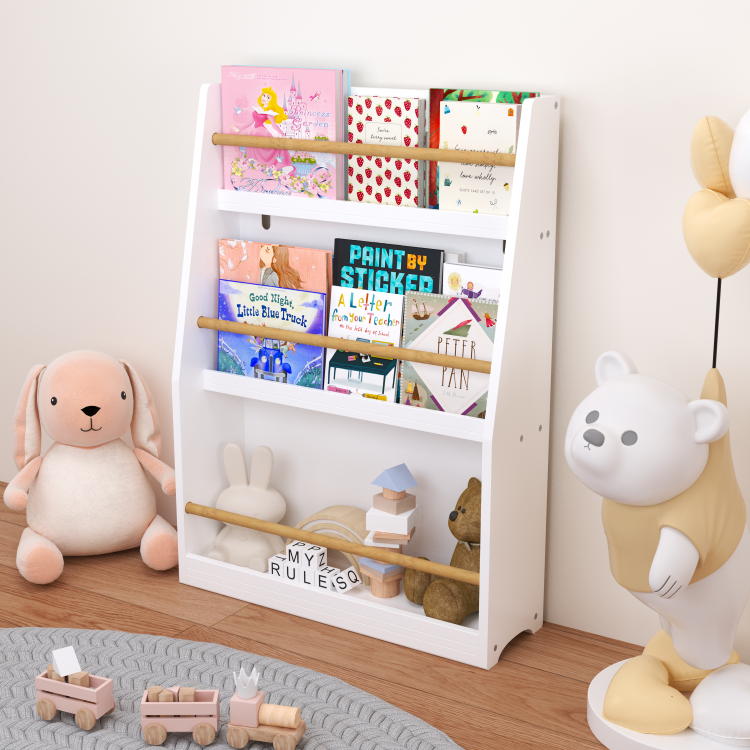 3 Tier Kids Book Shelf,Kids Book Rack, Helps Keep Bedrooms, Playrooms, And Classrooms Organized,White