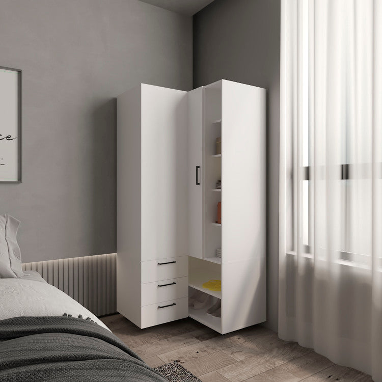 Toulouse Corner Armoire With Double Doors And Interior Shelves, Space Saving Wardrobe, White