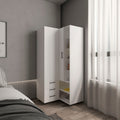 Toulouse Corner Armoire With Double Doors And Interior Shelves, Space Saving Wardrobe, White