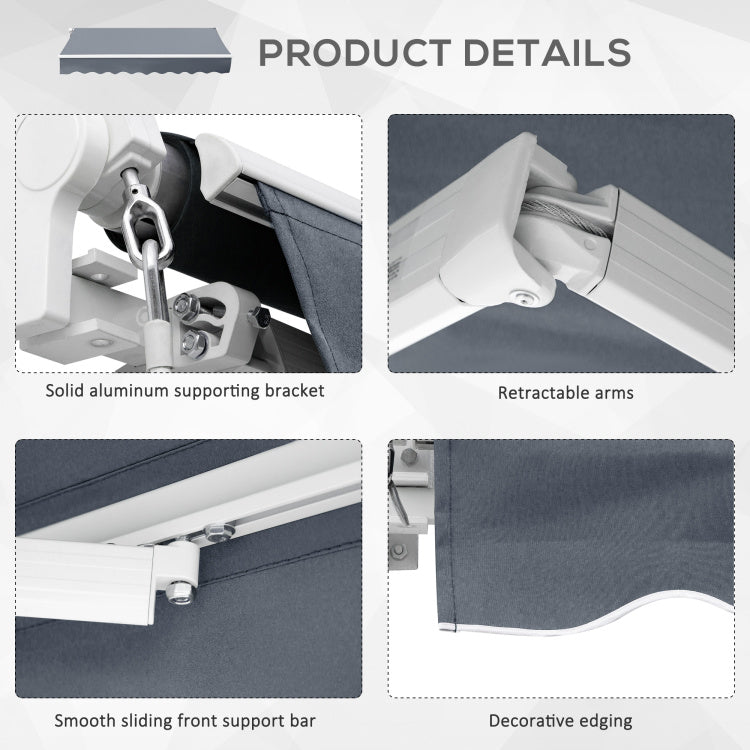 Outsunny 10' X 8' Retractable Awning, Patio Awnings, Sunshade Shelter W Manual Crank Handle, Uv & Water Resistant Fabric And Aluminum Frame For Deck, Balcony, Yard, Dark Gray