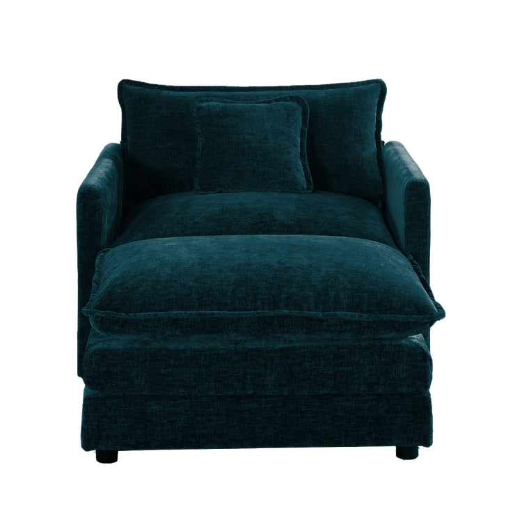 Modern Accent Chair With Ottoman, Living Room Club Chair Chenille Upholstered Armchair , Reading Chair For Bedroom, Blue Chenille