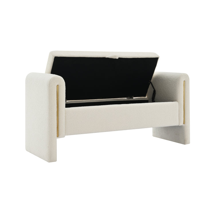 Modern Teddy Bed End Bench With Arms And Storage,Upholstered Large Foot Rest Stool, Comfy Window Vanity Bench For Living Room,Bedroom,Dorm,Coffee Table,Teddy Cream