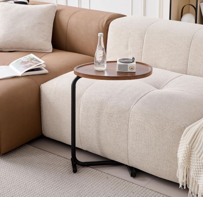 2 Pieces Brown C Shaped Side Table, Small Sofa Table For Small Spaces, Living Room, Bedroom
