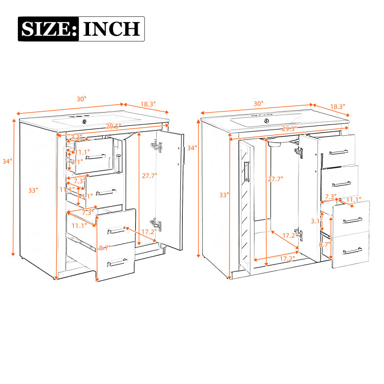 60'' Bathroom Vanity Set With Ceramic Sink Separate ,Solid Wood Frame Bathroom Storage Cabinet, Freestanding Vanity Set With Drawers & Soft Closing Doors