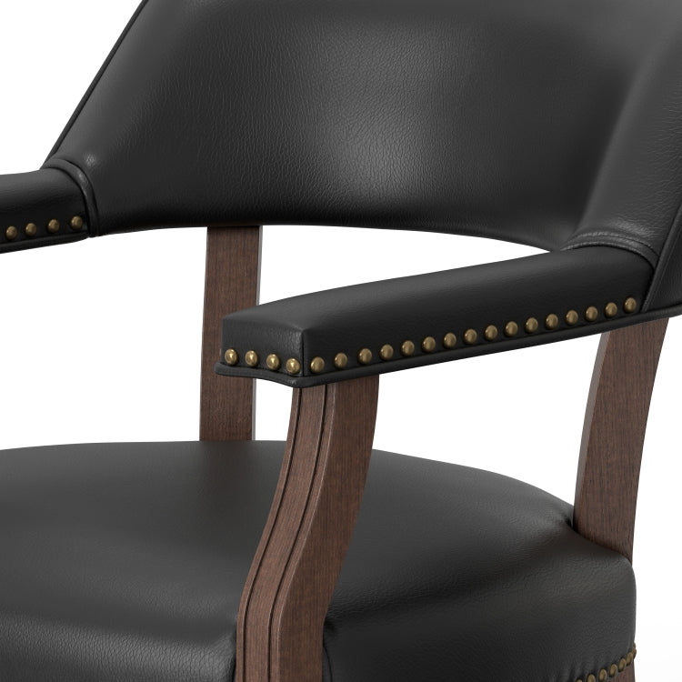 Gorman Dining And Game Chair In Walnut With Black Faux Leather