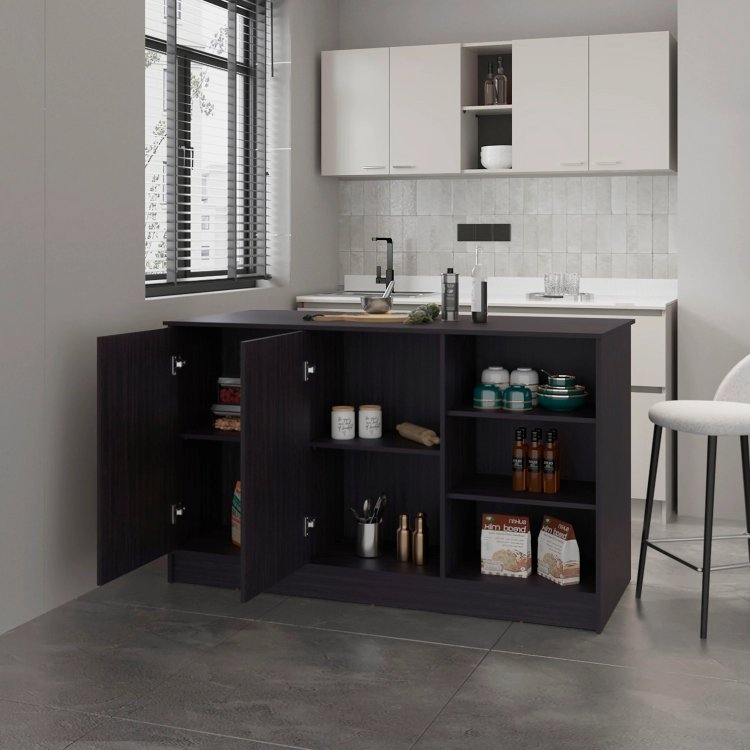 Wengue Kitchen Island With 2 Door And Open Storage