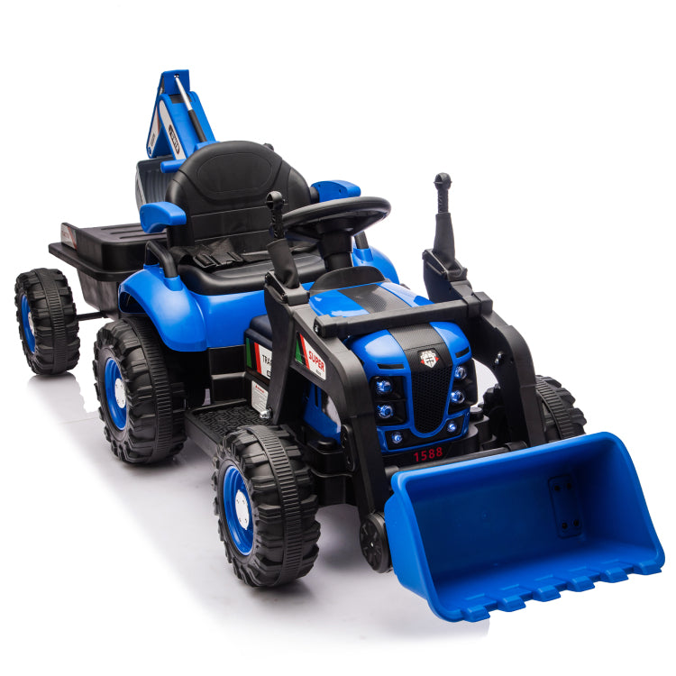 24V Kids Ride On Electric Tractor Toy With 4 In 1 Construction Attachments Excavator, Dump Truck & Bulldozer W Parent Remote Control,3 Speed Adjustable,Built In Music Player,Led Tail Light