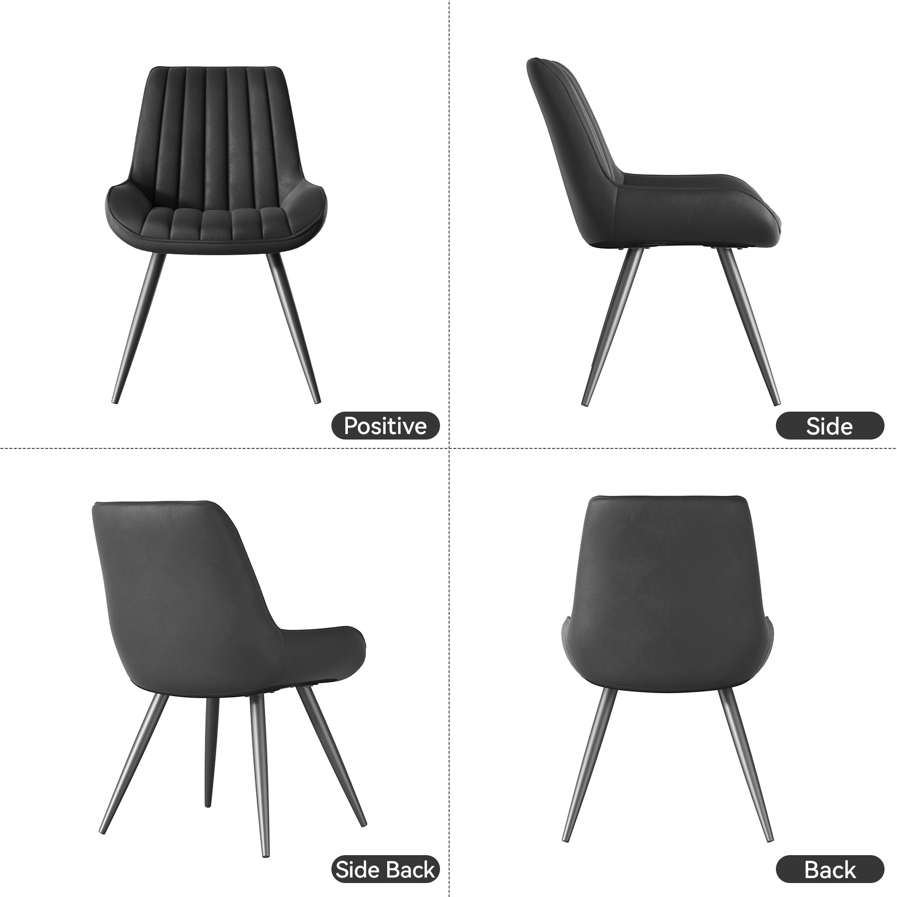 Modern Dining Chairs Set Of 4, Comfy Dining Room Chairs With Thick Cushions, Upholstered Fabric Kitchen Side Chairs With Metal Legs, Black