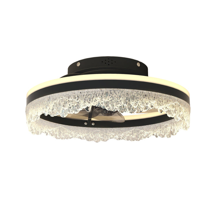 16" Quiet With Light Led Crystal Flush Mount Fan Lamp With Hidden Blades And Natural Airflow, Perfect For Bedroom, Kids Room, Study Room