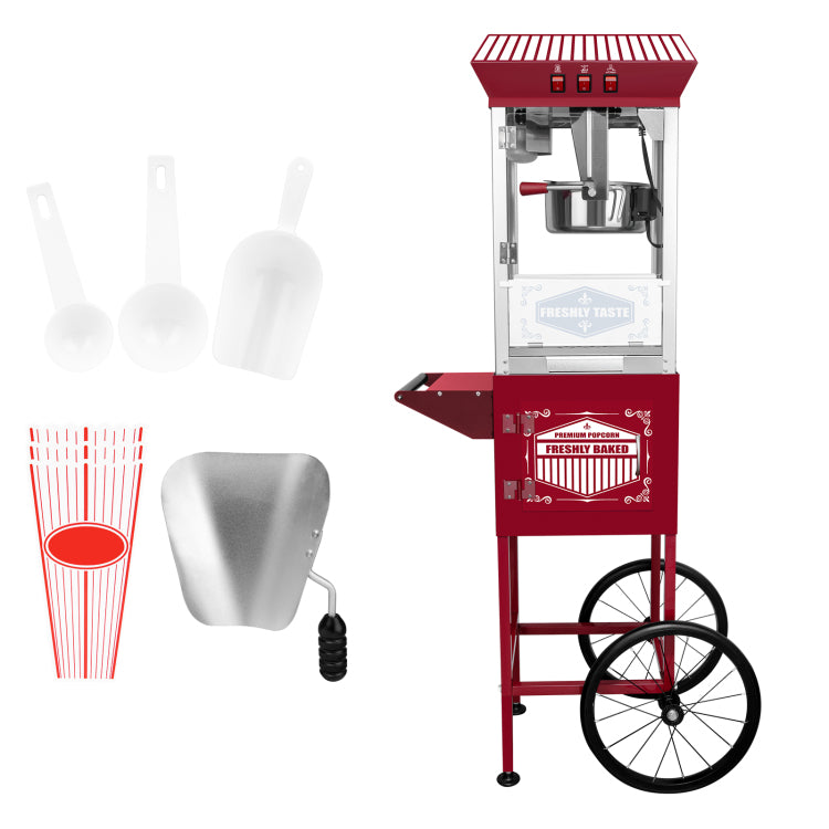 Xh P831 P Movie Theater Style Popcorn Machine Maker With Cart And 12 Ounce Kettle Red, Vintage Style Popper On Wheels