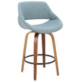 Mid Century Modern Counter Stool In Walnut And Blue Noise Fabric