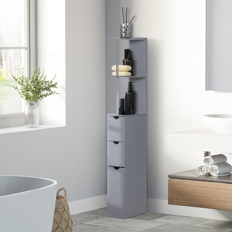 Homcom 54" Tall Bathroom Storage Cabinet, Freestanding Linen Tower With 2 Tier Shelf And Drawers, Narrow Side Floor Organizer, Grey
