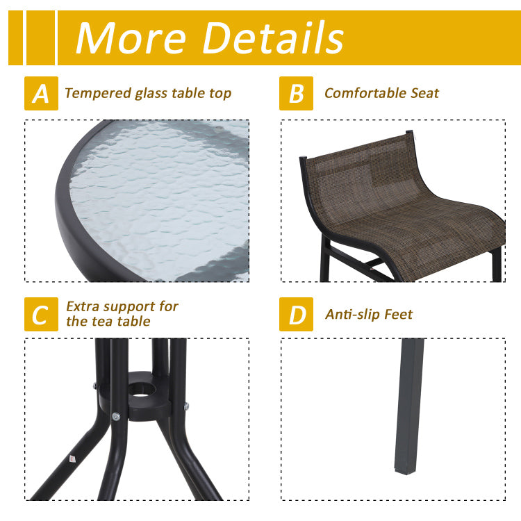 Outsunny 3 Piece Bar Height Outdoor Bistro Set For 2, Round Patio Pub Table 2 Bar Chairs With Comfortable Design & Strong Build, Tan