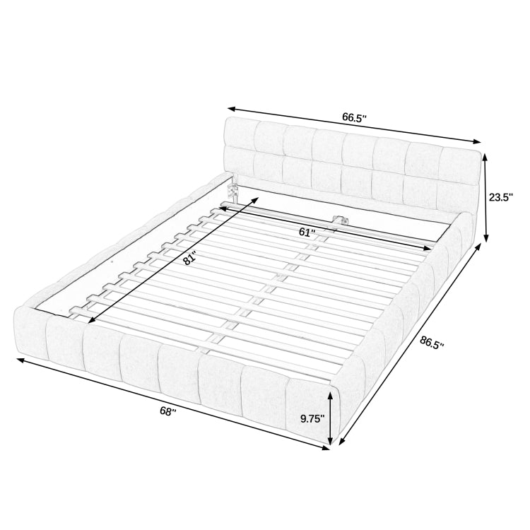 Queen Size Upholstered Bed Frame With Thick Fabric, Chenille Fabric Grounded Queen Size Platform Bed With Headboard And Solid Frame. No Box Spring Needed, Beige 68''*86.5''*23.5''