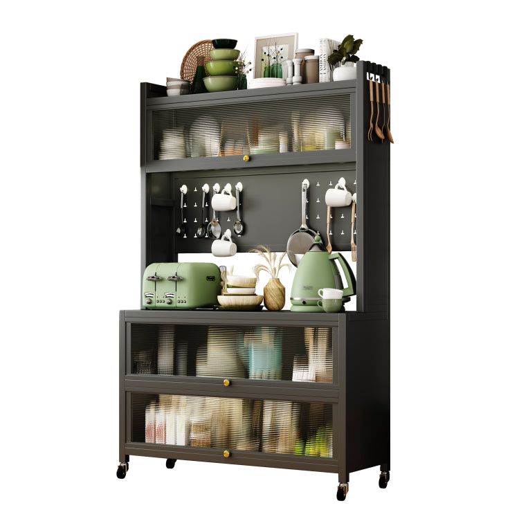 65'' Tall Kitchen Bakers Rack With Flip Door Cabinet, 5 Tier Multifunctional Microwave Stand Buffet, Coffee Bar, Quick Assembly, Gray