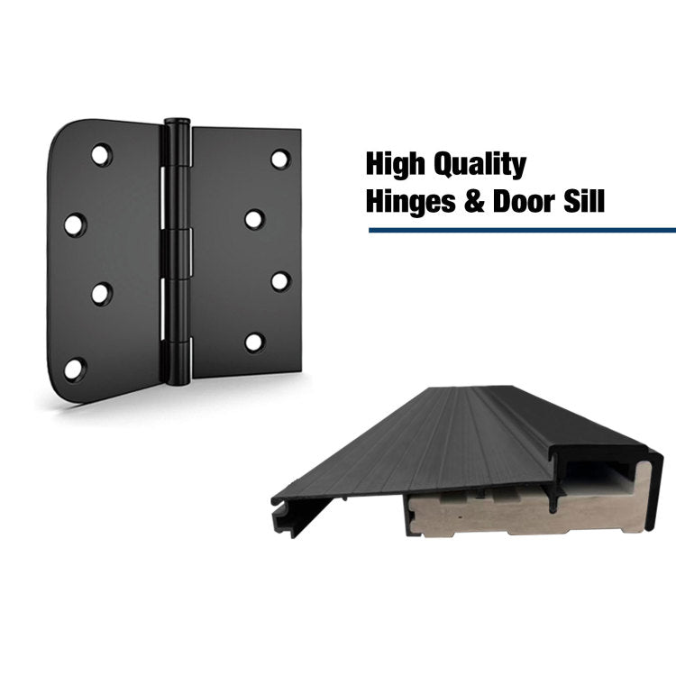 36 X 80 Fiberglass Entry Door With Brickmould, Frosted Glass Contemporary Style For Home'S Front Entrance, Right Hand Inswing, Black Finished Knock Down Fiberglass Door With 4 9 16 White Vinyl Frame