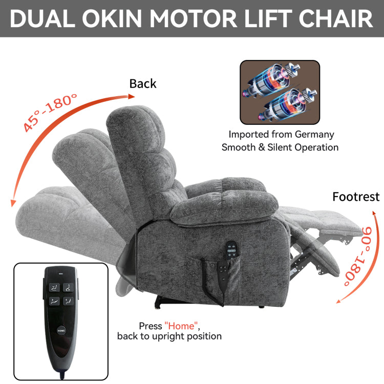 Lift Recliner Chair Heat Massage Dual Motor Infinite Position Up To 350 Lbs Large Electric Power Lift Recliners With Power Remote, Medium Firm And Heavy Duty, Grey