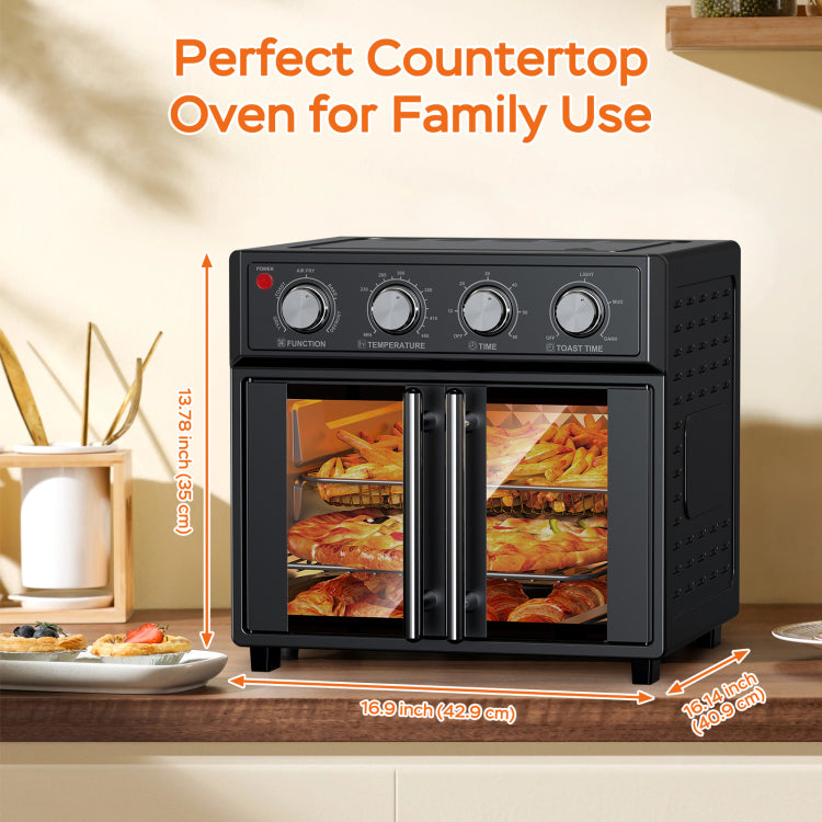Plumchef 26Qt Large Capacity French Double Door Air Fryer Convection Toaster Oven, 1700W, 7 Preset Menus, 7 In 1 Multi Function For Bake, Roast, Grill, Toast, Dehydrate& Defrost, Stainless