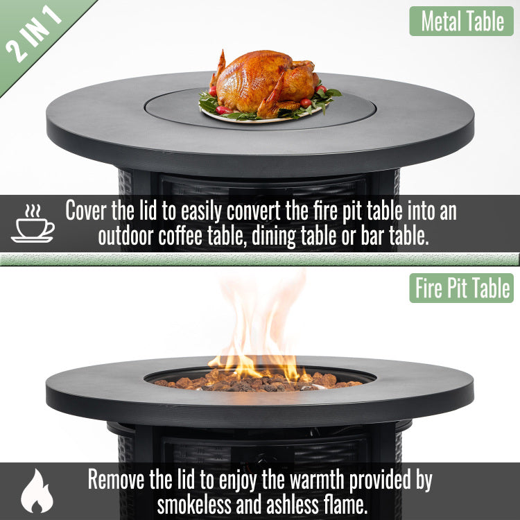30" Propane Gas Fire Pit Table, 50000 Btu Round Steel Fire Pit For Outside Patio Deck Garden Courtyard Black