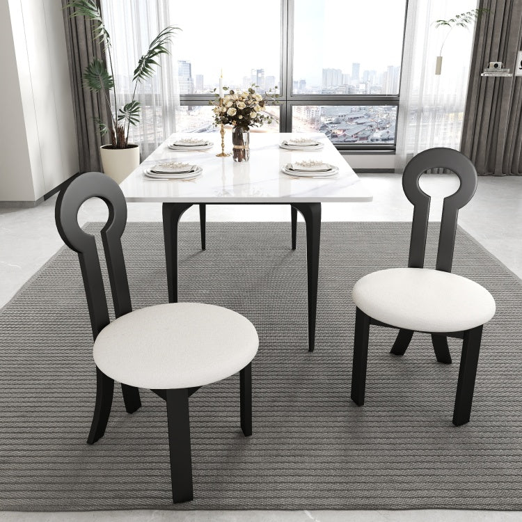 Vintage Rubber Solid Wood Dining Chair, Sheep Plush Dining Chair, Armless Dining Chair, Suitable For Small Home Dressing Room Model Room, Black Set Of 2